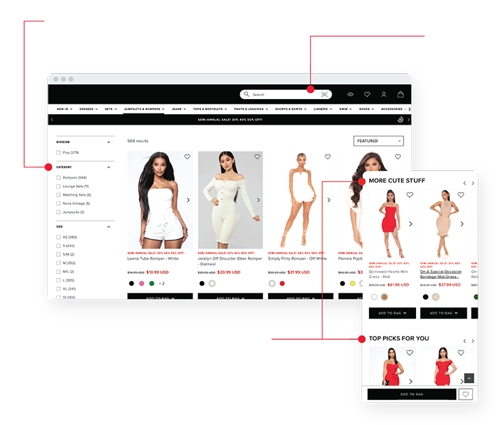 E-Commerce website on Desktop and Mobile devices, and information on top of it