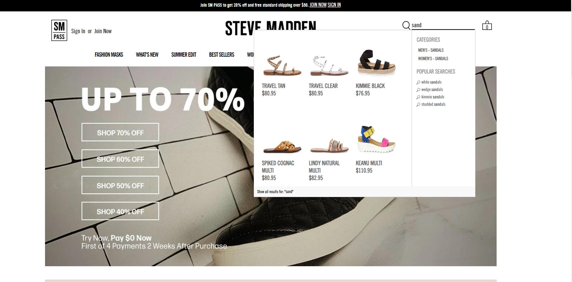 Steve Madden website snapshot